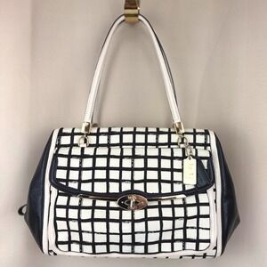 COACH Madison Graphic Madeline Satchel Fabric Leather‎ Gold Turn Lock 28082 Tags